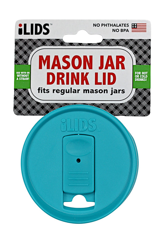 iLids regular mouth drink lid in Aqua, in its package
